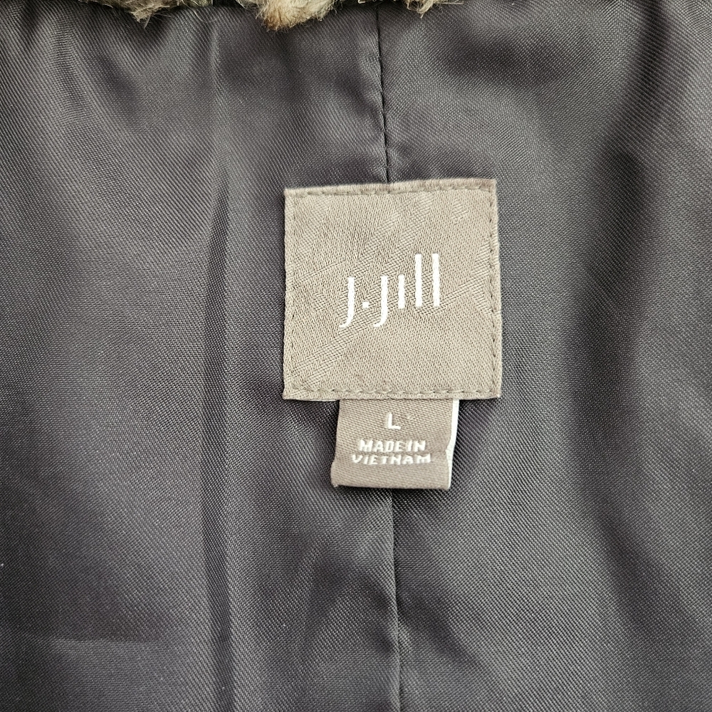 J. Jill Gray Faux Fur Trim Button-Down Vest Women's Large, Pockets - Picture 7 of 9
